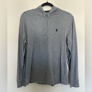 Polo Ralph Lauren Gray Shirt Hoodie Size Medium 100% Cotton Lightweight